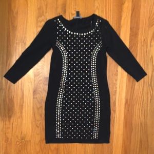 MEDIUM black long sleeve silver bodycon dress
